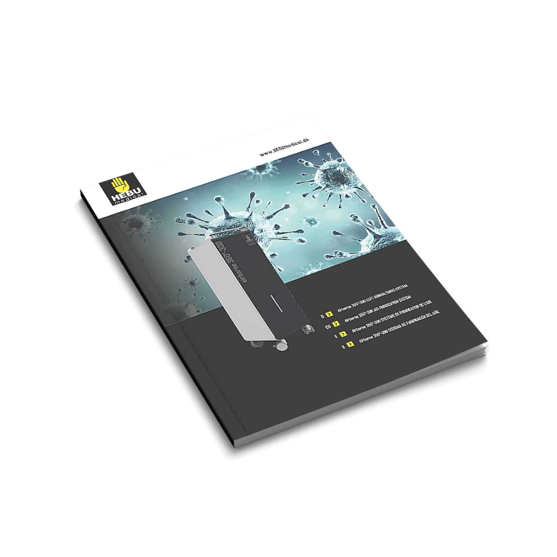 HEBUmedical – AIRBORNE 360° 300 Luftreiniger Effizienter Luftreiniger AIRBORNE 360° 300 von HEBUmedical zur Luftkeim-Reduktion