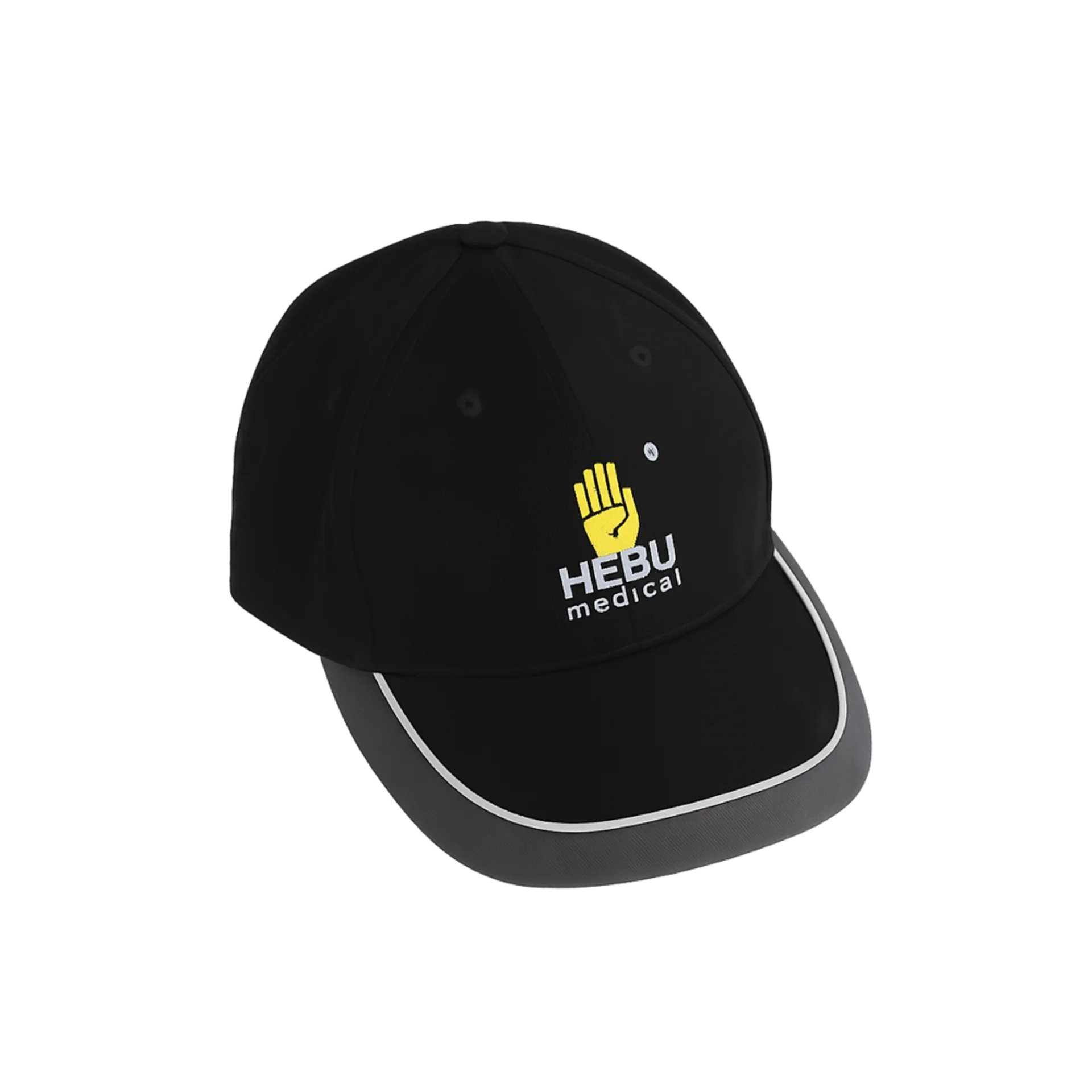 HEBUmedical – Basecap mit gesticktem Logo HEBUmedical Basecap mit Stickerei in Schwarz und Gelb